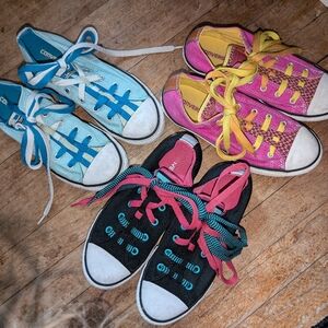 3 pairs of Converse Sneakers Sizes 3-3.5 in Pink, Blue, & Black!